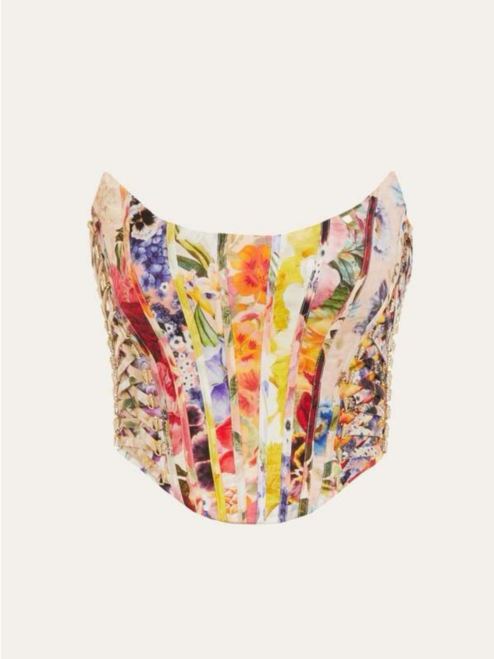 Zimmermann Floral Multicolor Lace-Up Corset Crop Top